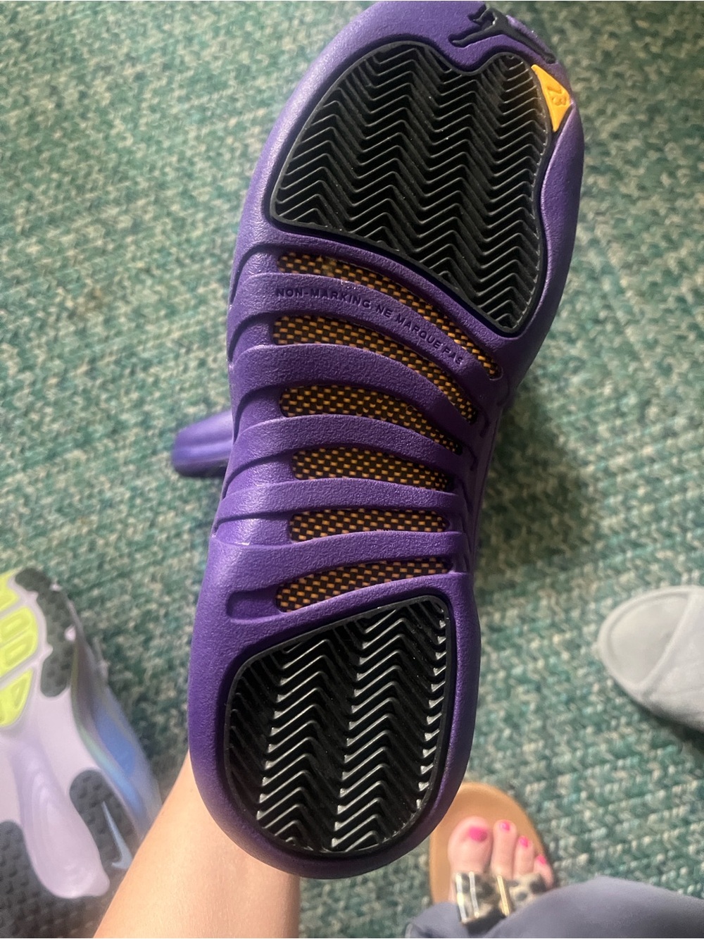 Nike Jordan’s Black & Purple High-Top Basketball Sneakers with Gold Accents - Picture 2 of 4